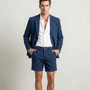 MR TURK Men's Shorts & Blazer Suit Navy Textured cotton size 38 29waist